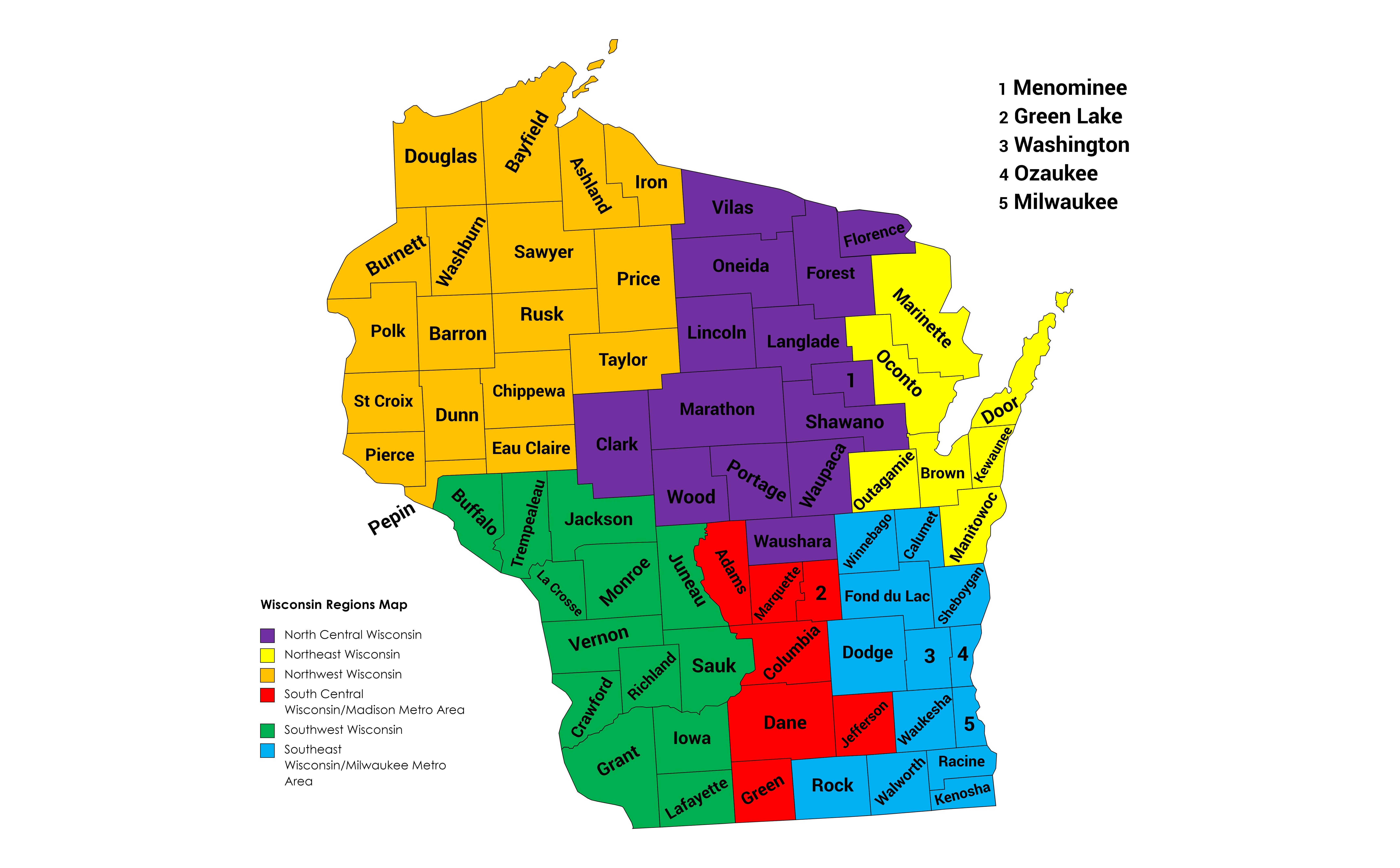 Wisconsin Regions Map 